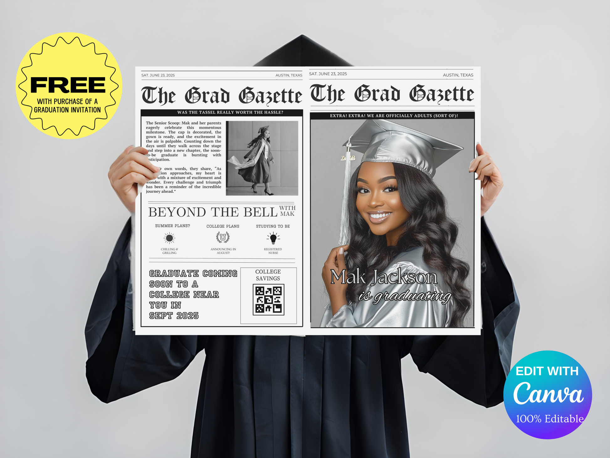Editable Graduation Newspaper Canva Template