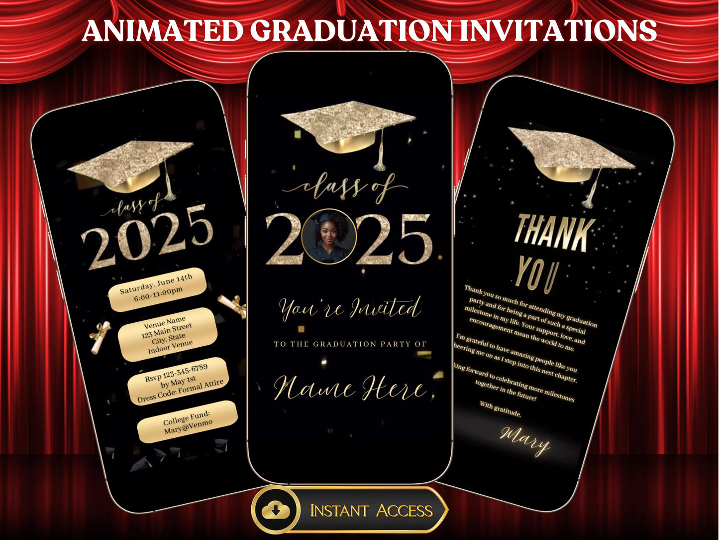2025 Graduation Video Invitation, Animated Grad Announcement, Graduation Invite, Grad Party music Evite, Animated College Grad Announcement